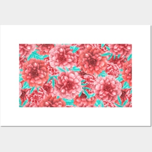 Pink & Coral Peony Floral Pattern Posters and Art